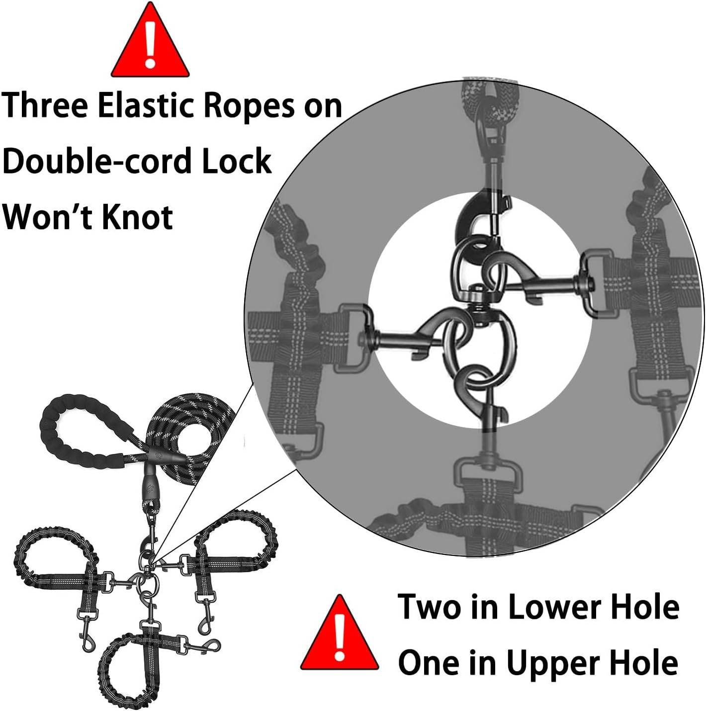 Bungee Dog Leash Shock Absorbing - مقود للكلاب مكون من 3 أجزاء،