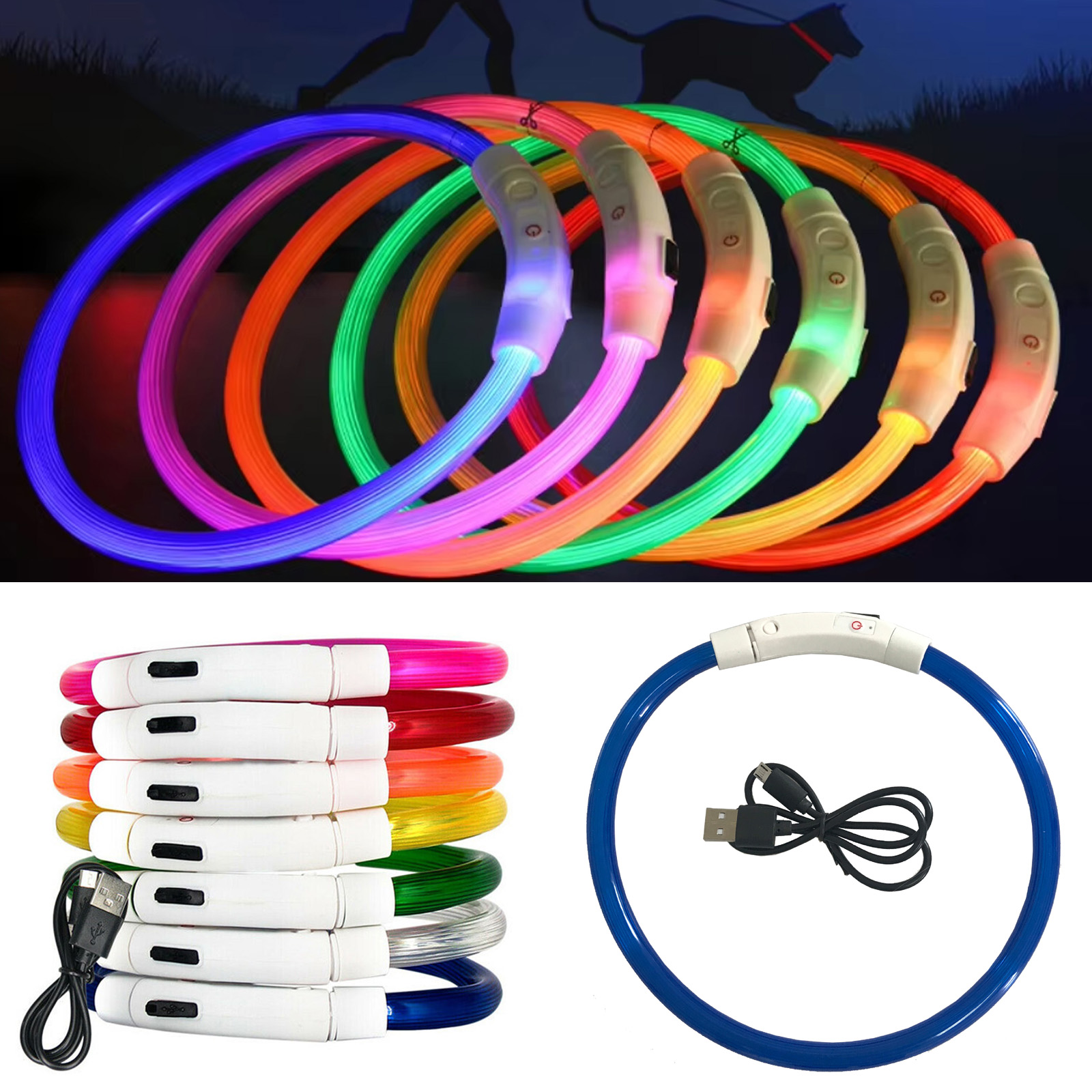 Led Dog Collar Glowing Rechargeable Usb - أدى ضوء الكلب الياقات السلامة وامض