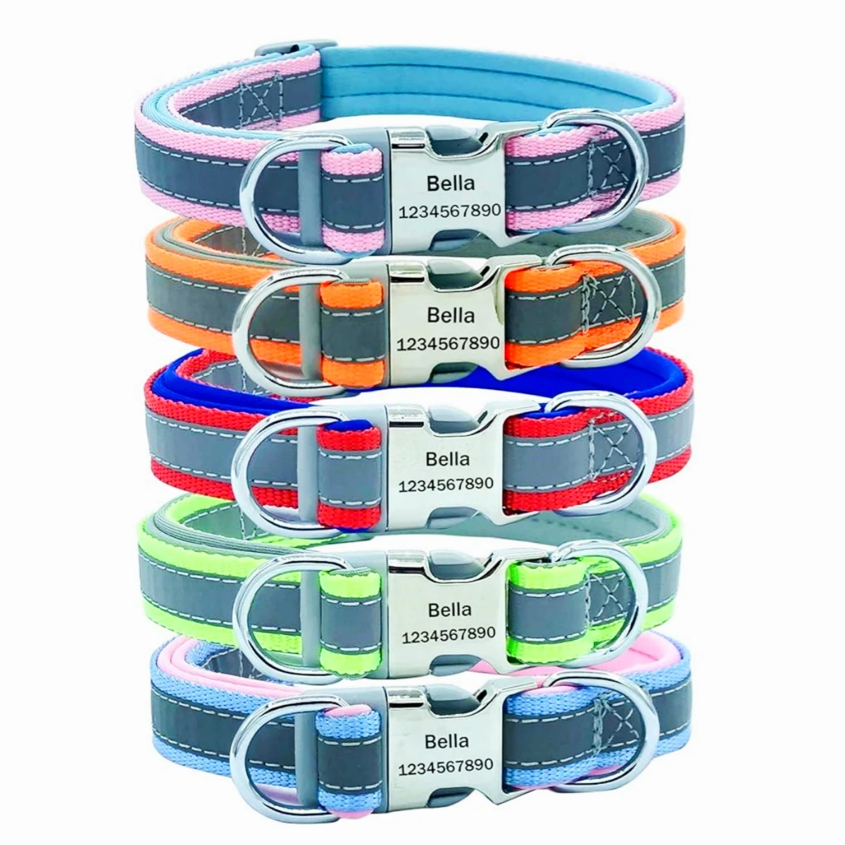Reflective Dog Collar Personalized Engraved - طوق كلب عاكس قابل للتعديل، نقش