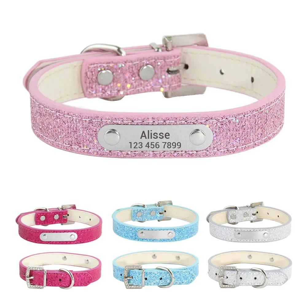 Reflective Dog Collar Personalized Engraved - مخصص بلينغ الجلود الكلب مع الاسم