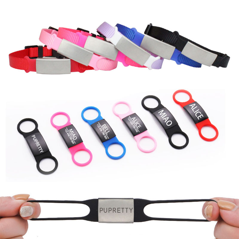 Reflective Dog Collar Personalized Engraved - كلب علامة سيليكون الفولاذ المقاوم للصدأ