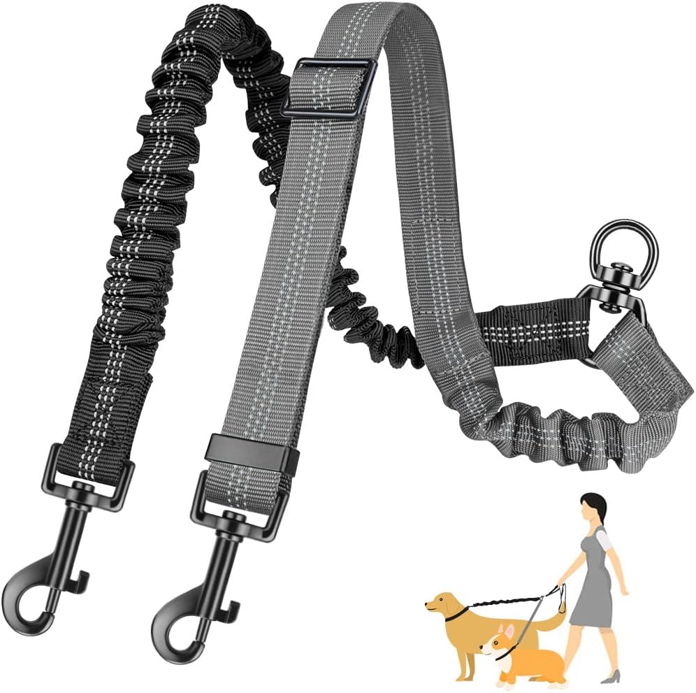 Bungee Dog Leash Shock Absorbing - 2 في 1 مزدوجة الكلب المقود