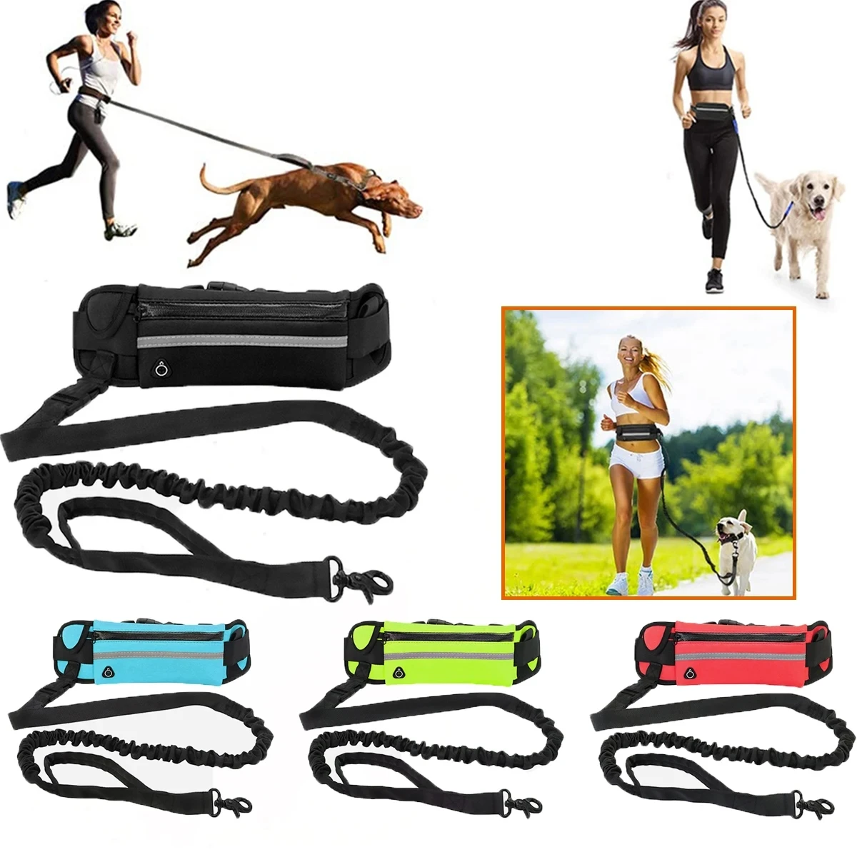 Hands Free Dog Running Leash Waist Belt - حبل تسلق الكلاب بدون استخدام اليدين،