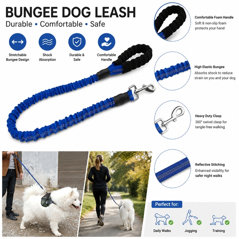 Bungee Dog Leash Shock Absorbing - مقود كلب مرن وقوي بطول 47.2