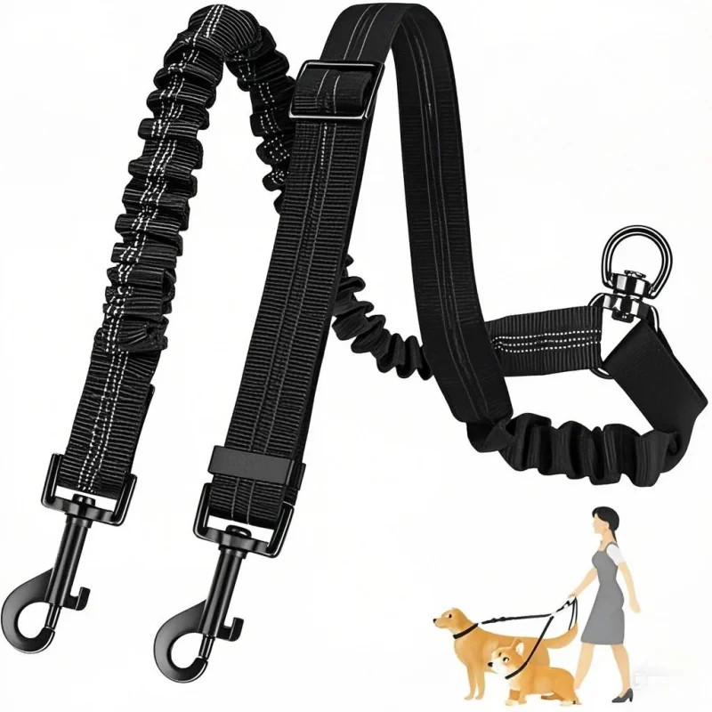 Bungee Dog Leash Shock Absorbing - حبل مزدوج للكلاب مع ممتص للصدمات،