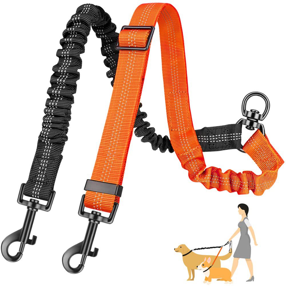 Bungee Dog Leash Shock Absorbing - 16ft طويلة المزدوج الكلب المقود مرفق