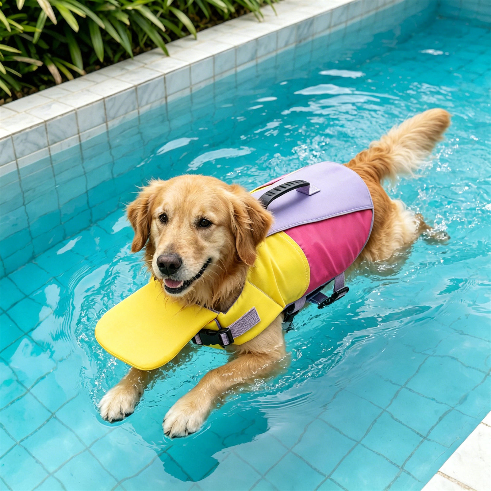 Dog Life Jacket Vest Buoyancy Handle - سترة نجاة للكلاب قابلة للتعديل مع