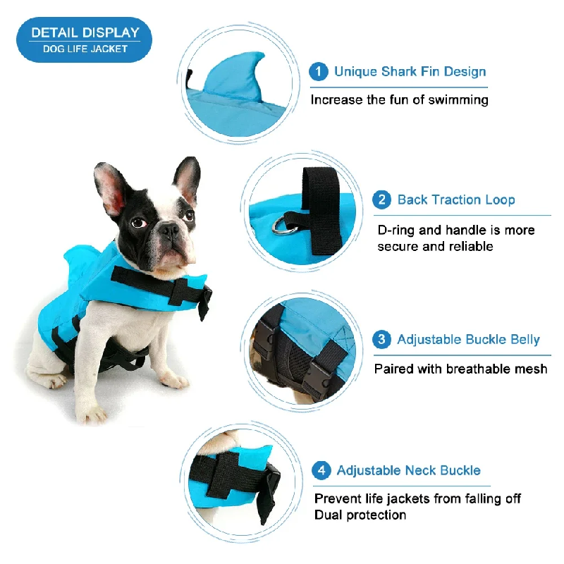سترة نجاة للكلاب على شكل زعنفة - مراجعة Dog Life Jacket Vest Buoyancy Handle وسعره