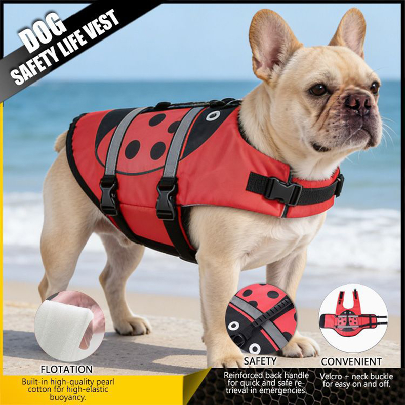 سترة نجاة للكلاب على شكل دعسوق - مراجعة Dog Life Jacket Vest Buoyancy Handle وسعره