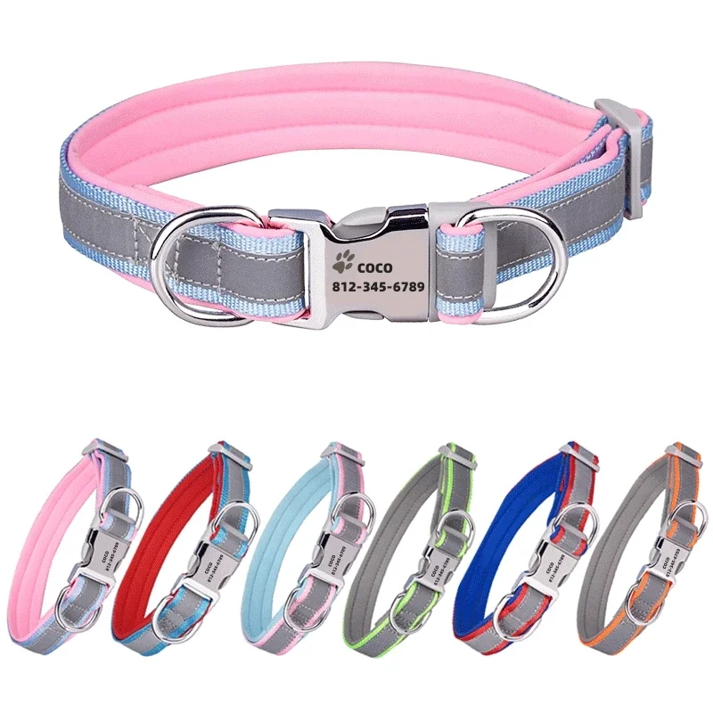 طوق كلب عاكس قابل للتعديل، نقش - مراجعة Reflective Dog Collar Personalized Engraved وسعره