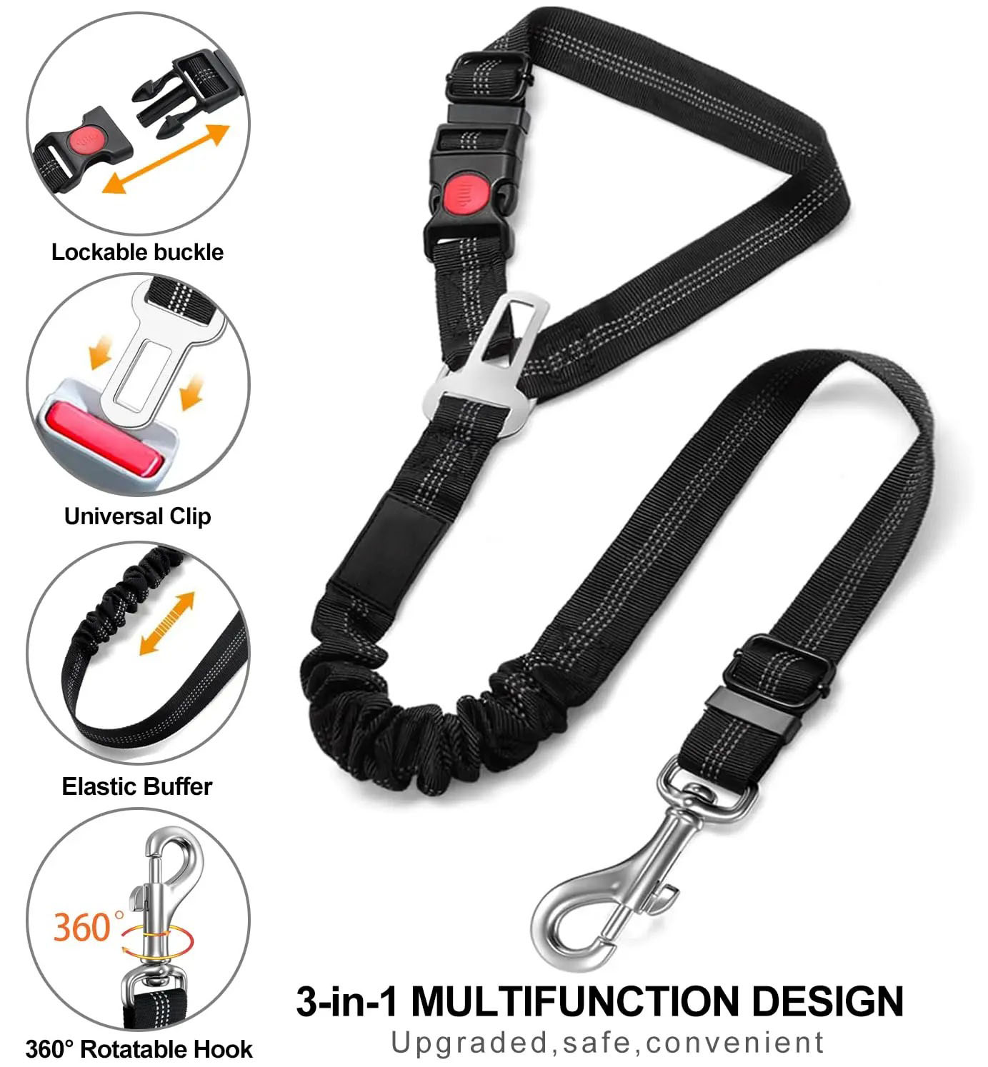 حزام أمان للكلاب 2 في 1، حزام  - مراجعة Bungee Dog Leash Shock Absorbing وسعره