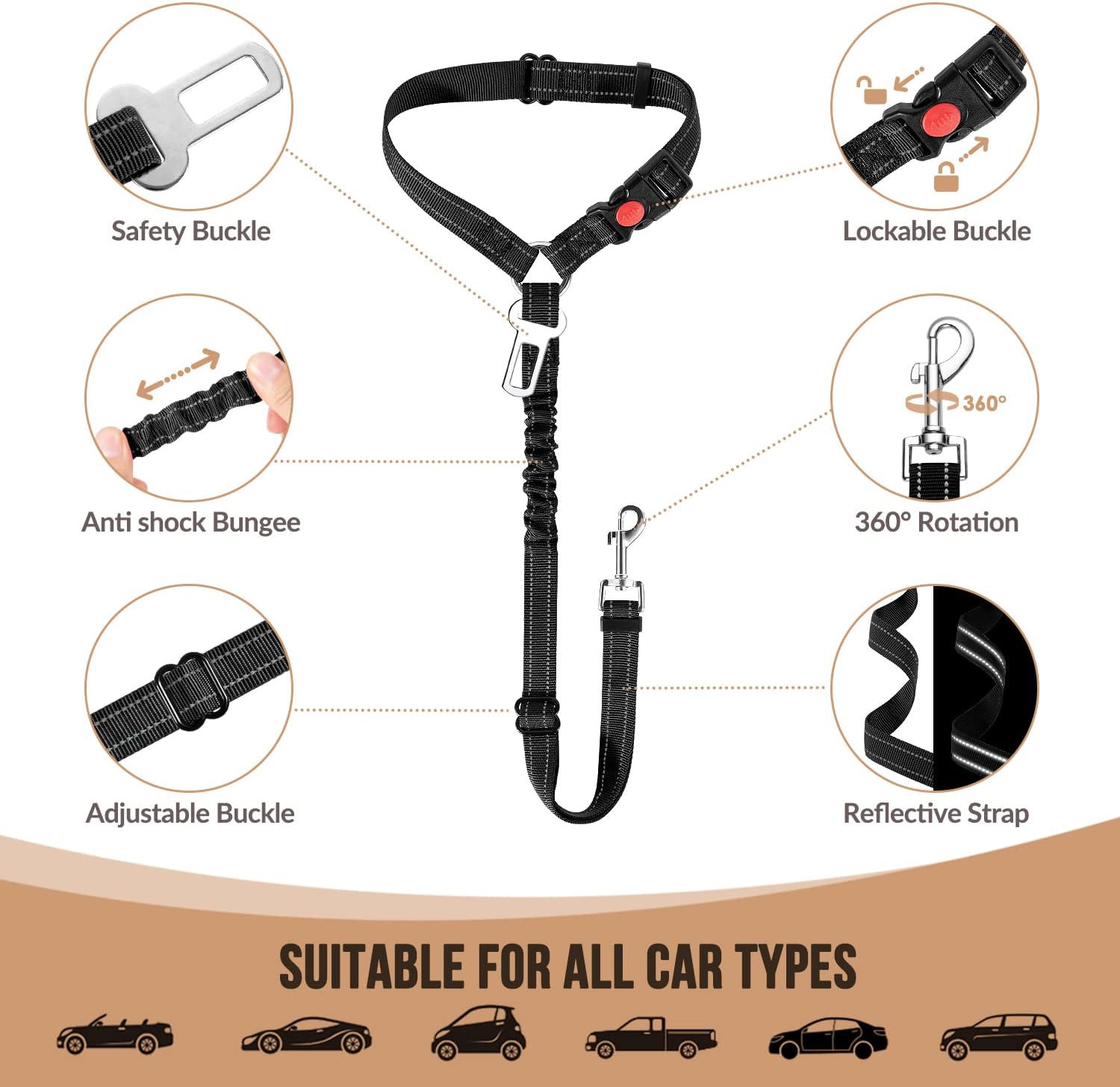 حزام أمان للكلاب في السيارة، ح - مراجعة Dog Seat Belt Harness Safety Tether وسعره