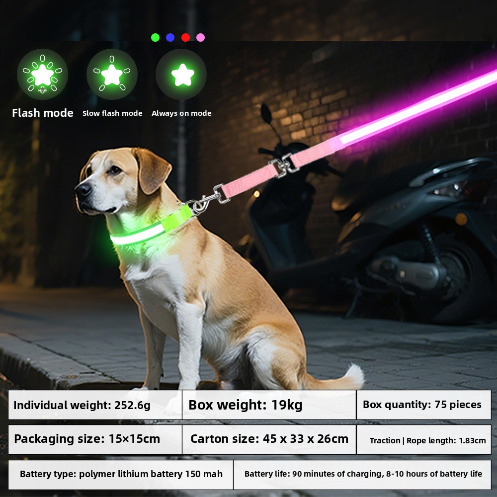 طقم طوق وحبل مضيء للكلاب قابل  - مراجعة Led Dog Collar Glowing Rechargeable Usb وسعره