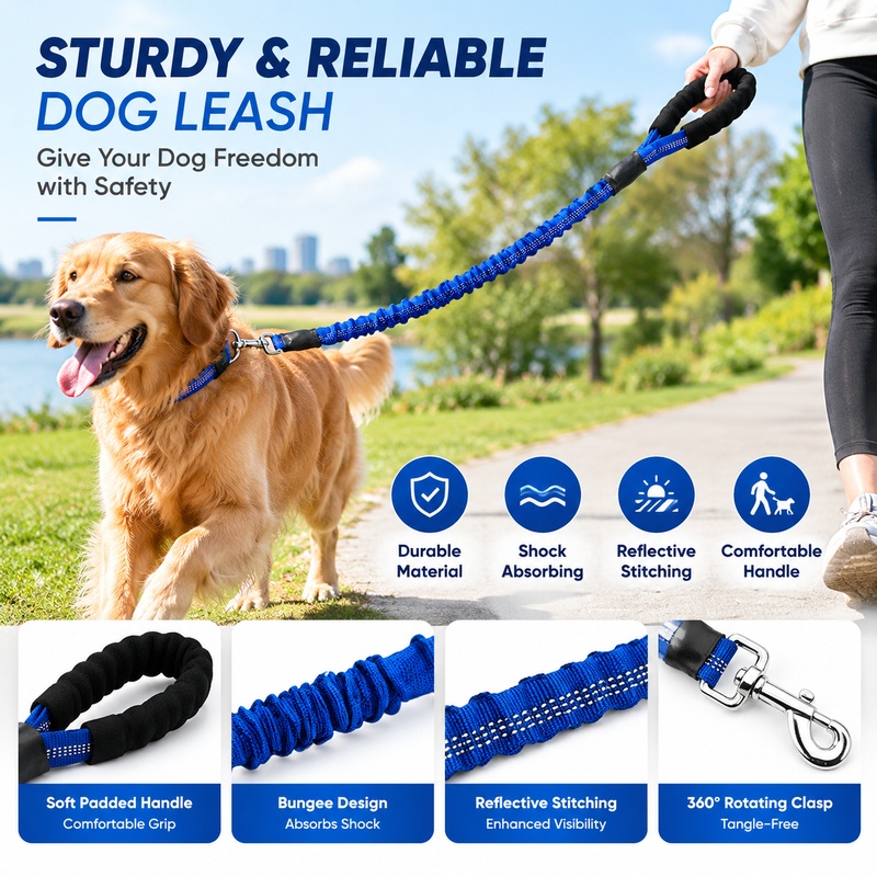 مقود كلب مرن وقوي بطول 47.2 بو - مراجعة Bungee Dog Leash Shock Absorbing وسعره