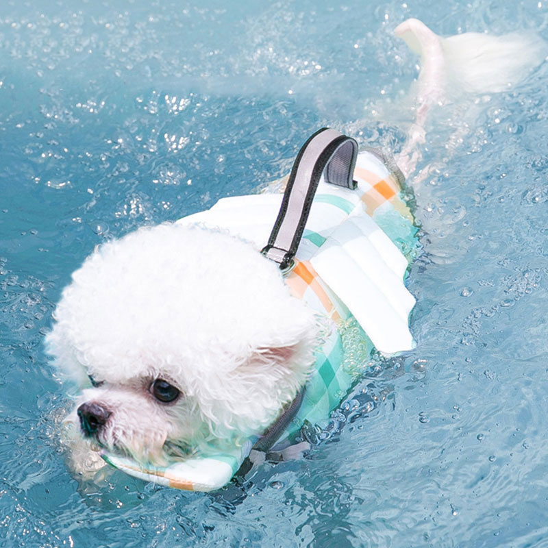 سترة نجاة للكلاب بنمط مربعات،  - مراجعة Dog Life Jacket Vest Buoyancy Handle وسعره