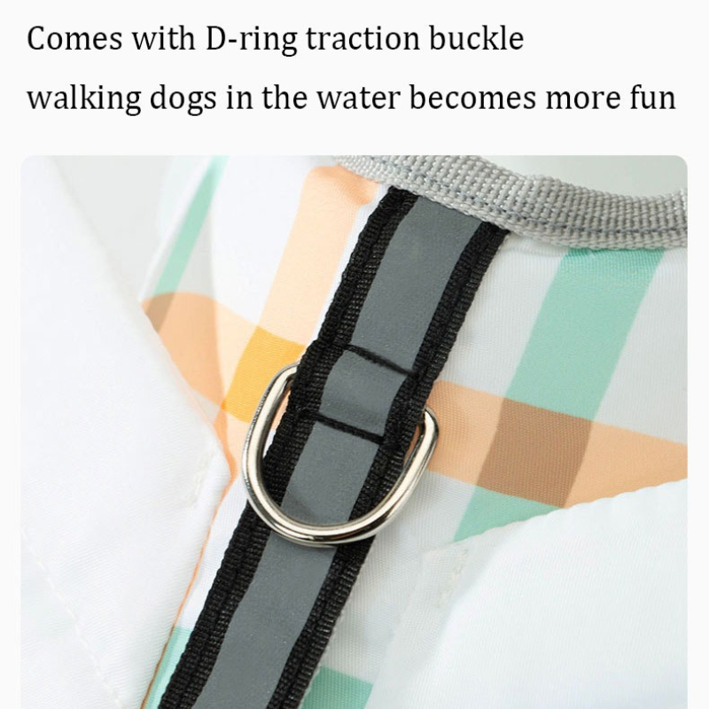 سترة نجاة للكلاب بنمط مربعات،  - مراجعة Dog Life Jacket Vest Buoyancy Handle وسعره