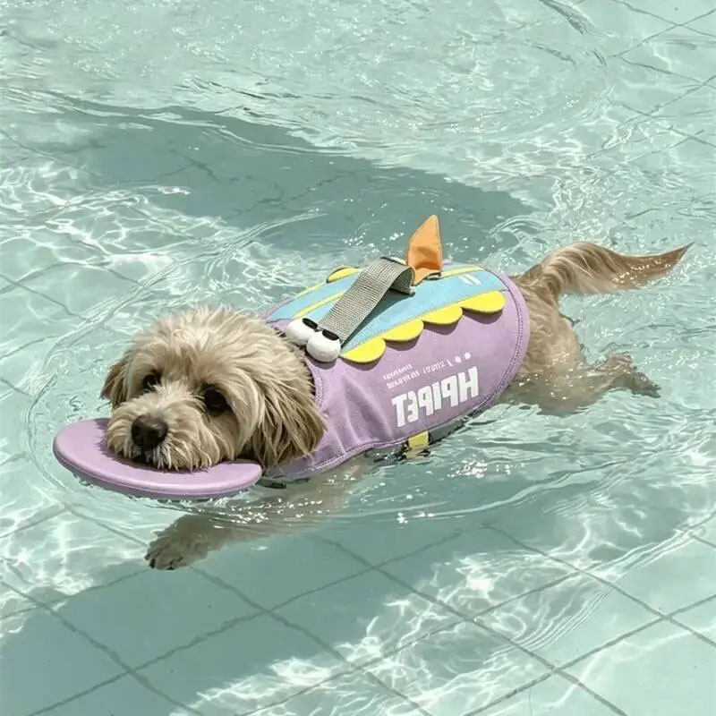سترة نجاة للكلاب على شكل سمكة  - مراجعة Dog Life Jacket Vest Buoyancy Handle وسعره