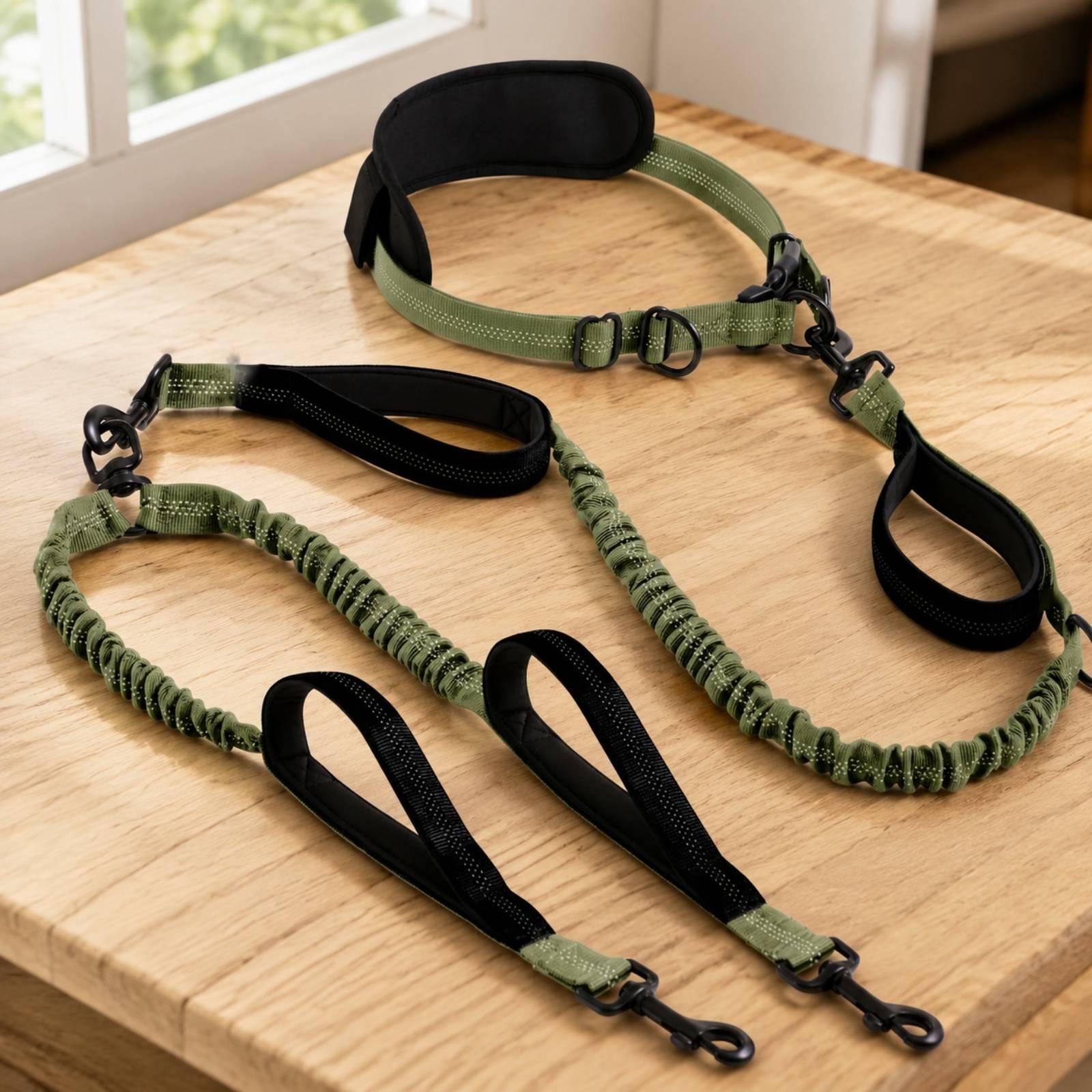 حزام مزدوج الرأس للكلاب بدون ا - مراجعة Hands Free Dog Running Leash Waist Belt وسعره